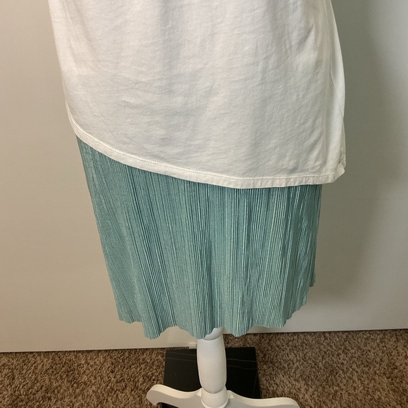 15. Zara White and Mint Green Asymmetrical Pleated Pencil Shirt Dress Size S - Picture 8 of 8